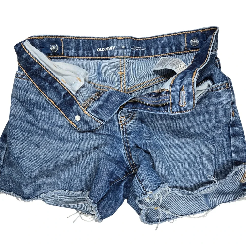 Old Navy Girls‎ Blue Denim High Rise Adjustable Waist Cutoff Jean Shorts Size 10